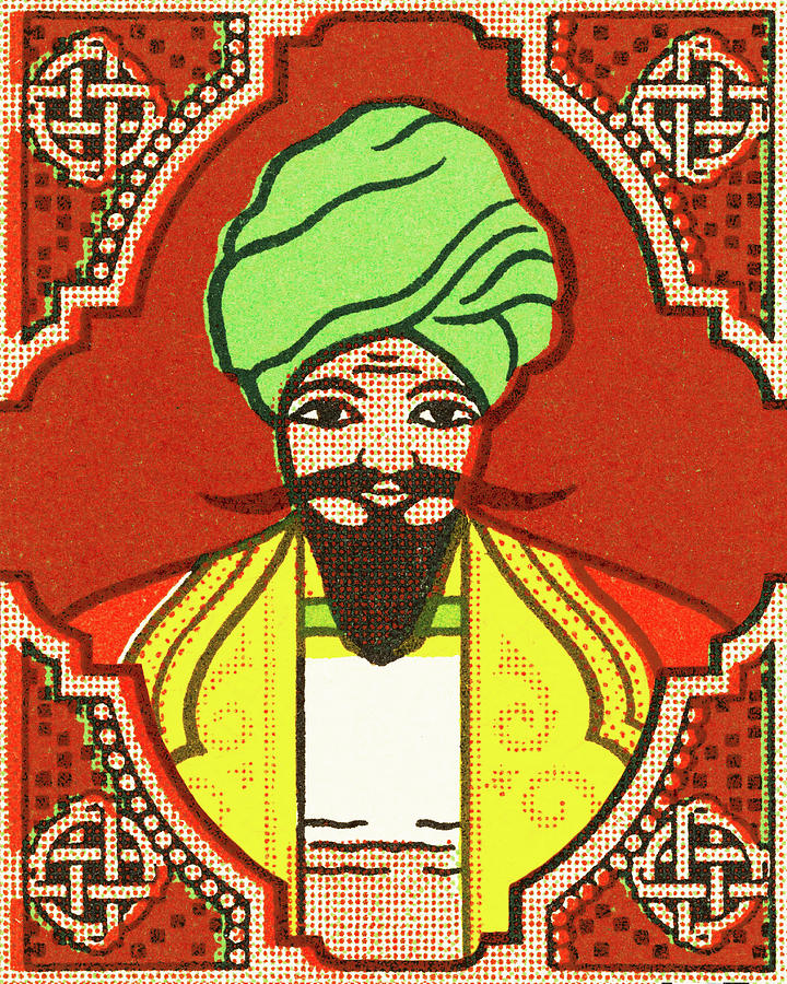 Vintage Drawing - Man with Turban Mustache and Goatee by CSA Images