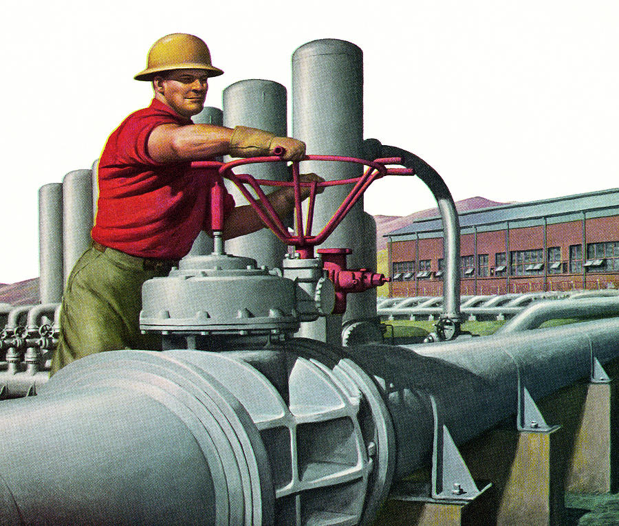 Vintage Drawing - Man Working at an Oil Refinery by CSA Images