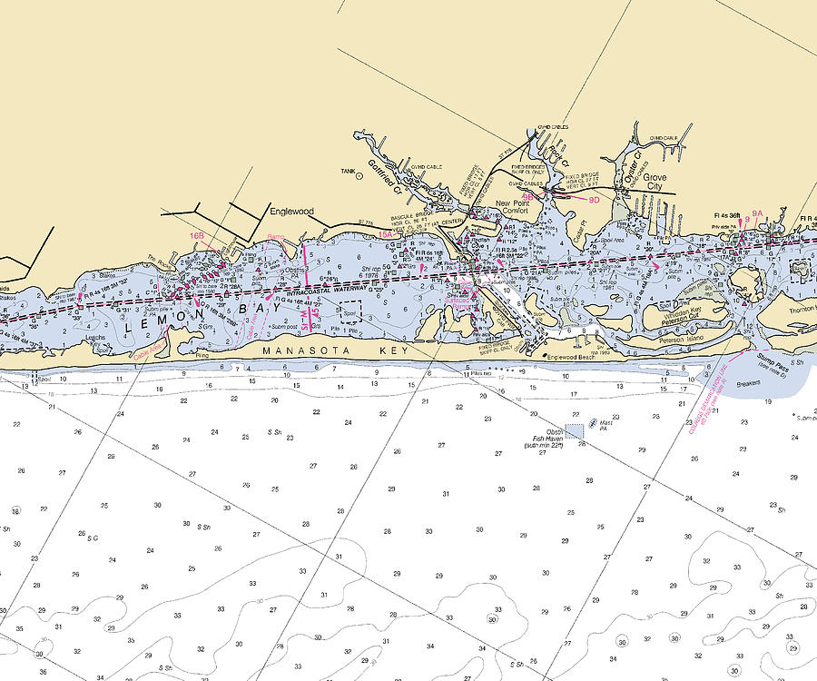 Manasotakey florida Nautical Chart _v6 Mixed Media by Sea Koast Pixels