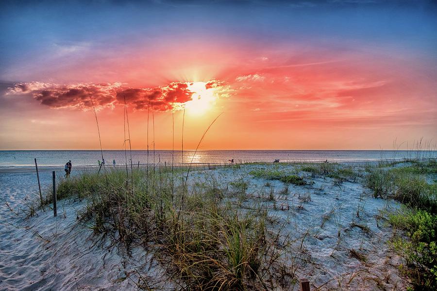 Sunset Photograph - Manatee beach sea grass Sunset by Louis Ferreira
