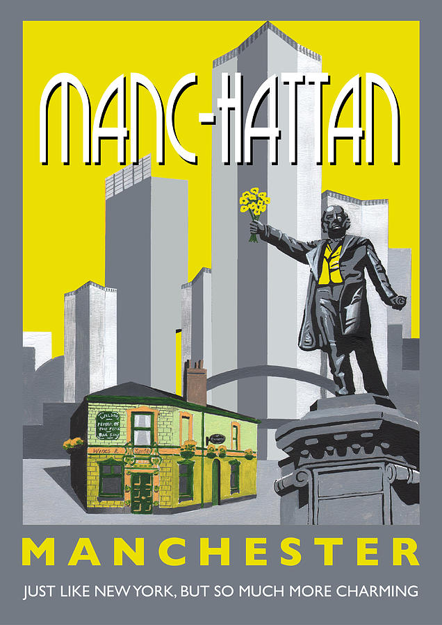 Manchester Painting - Manc-hattan Manchester poster by Eric Jackson