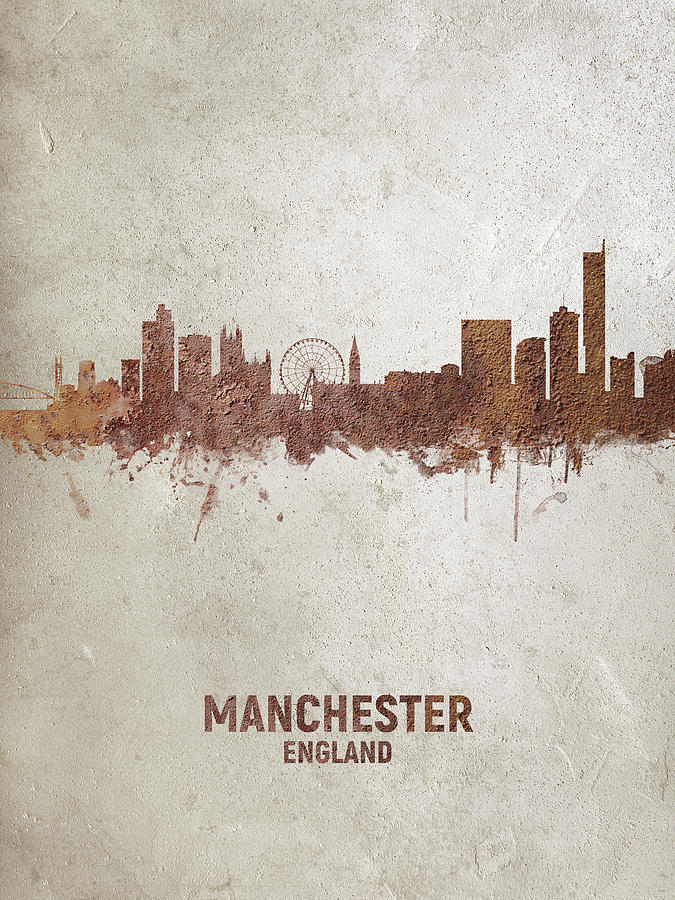 Manchester Skyline Digital Art - Manchester England Rust Skyline by Michael Tompsett