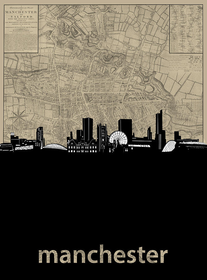 Manchester Skyline Map Digital Art by Bekim M - Pixels