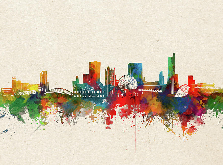 Manchester Skyline Watercolor Digital Art
