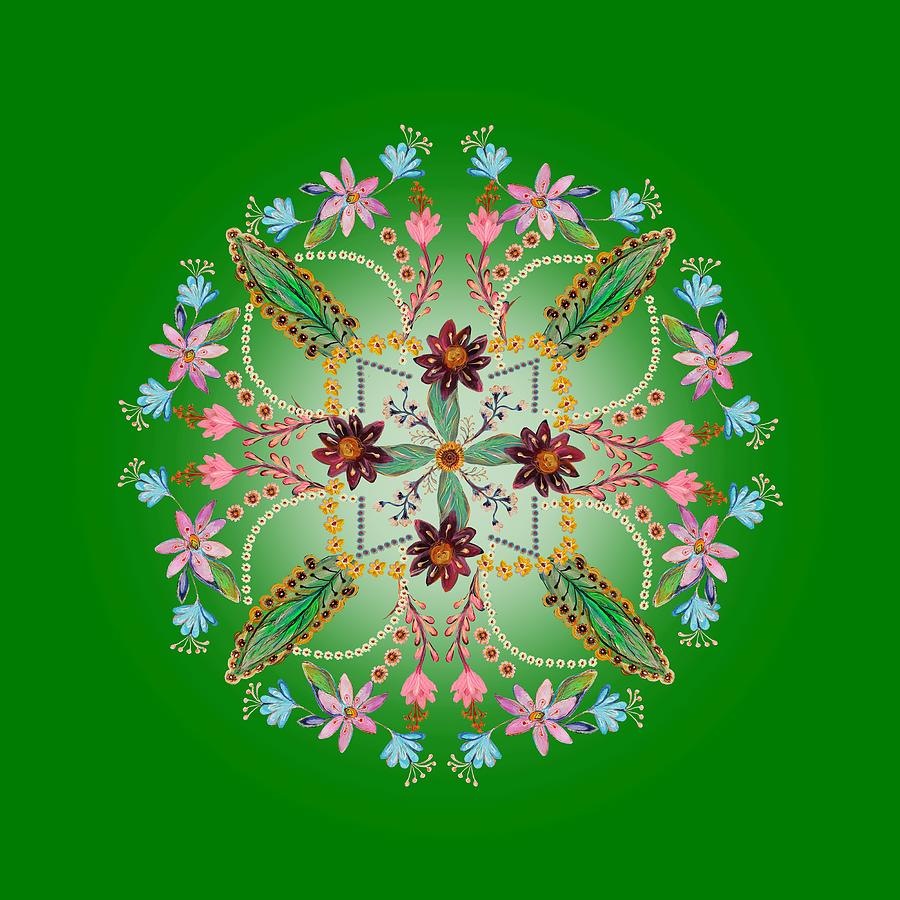 Mandala flowering series #1. Green Digital Art by Elena Kotliarker