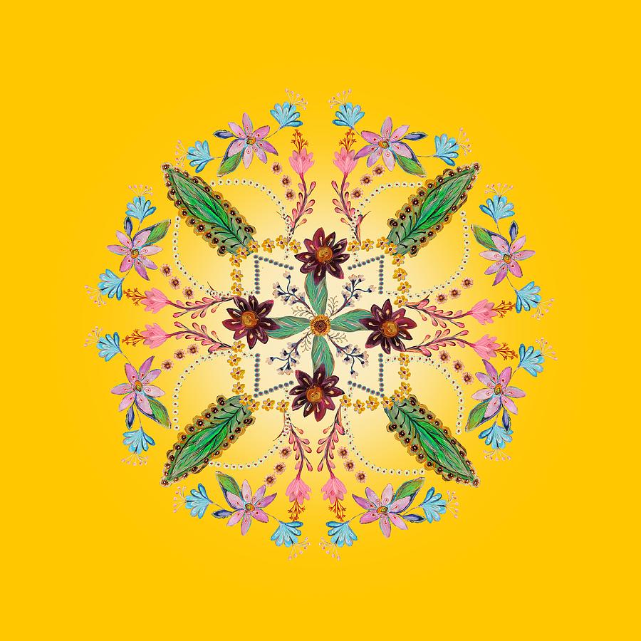 Mandala flowering series #1. Yellow Digital Art by Elena Kotliarker
