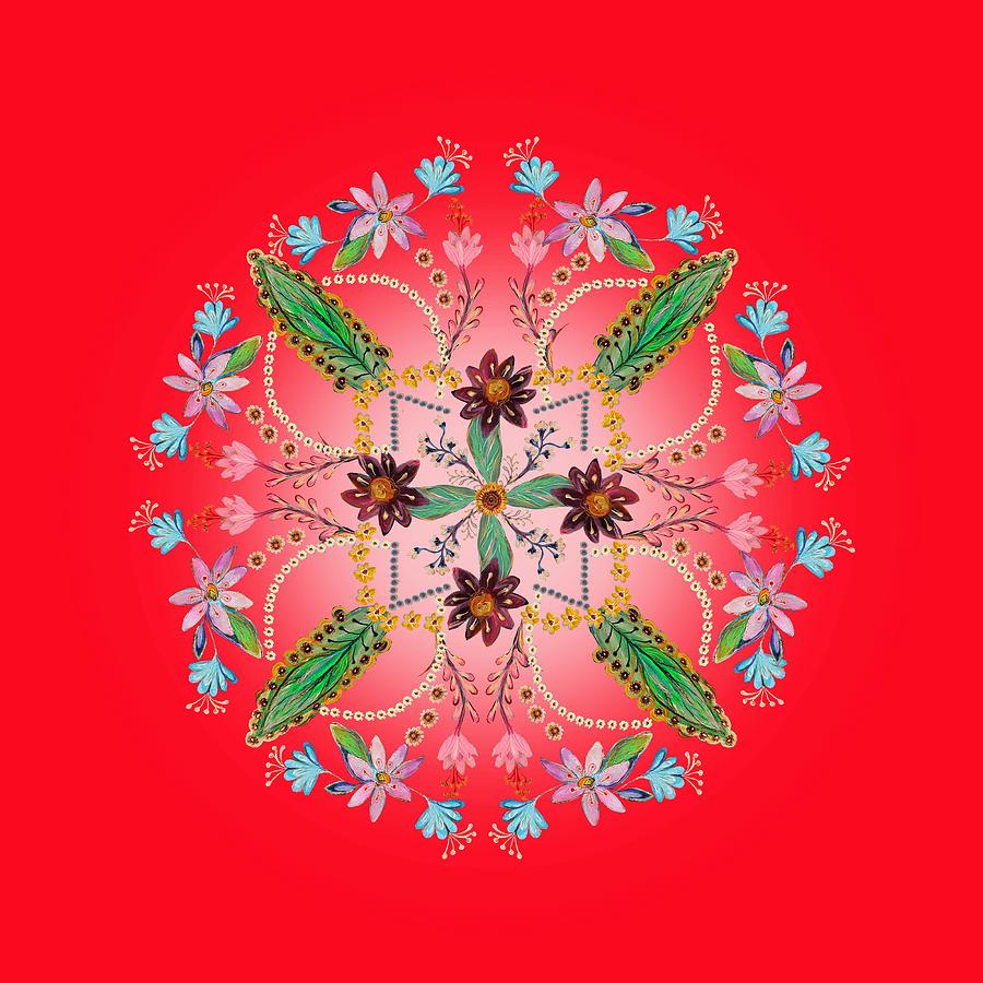 Mandala flowering series#1. Red Digital Art by Elena Kotliarker