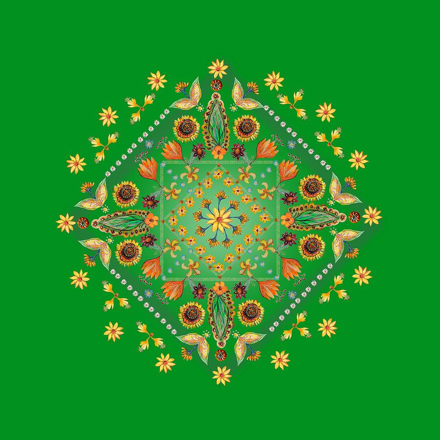 Mandala flowering series#2. Green Digital Art by Elena Kotliarker