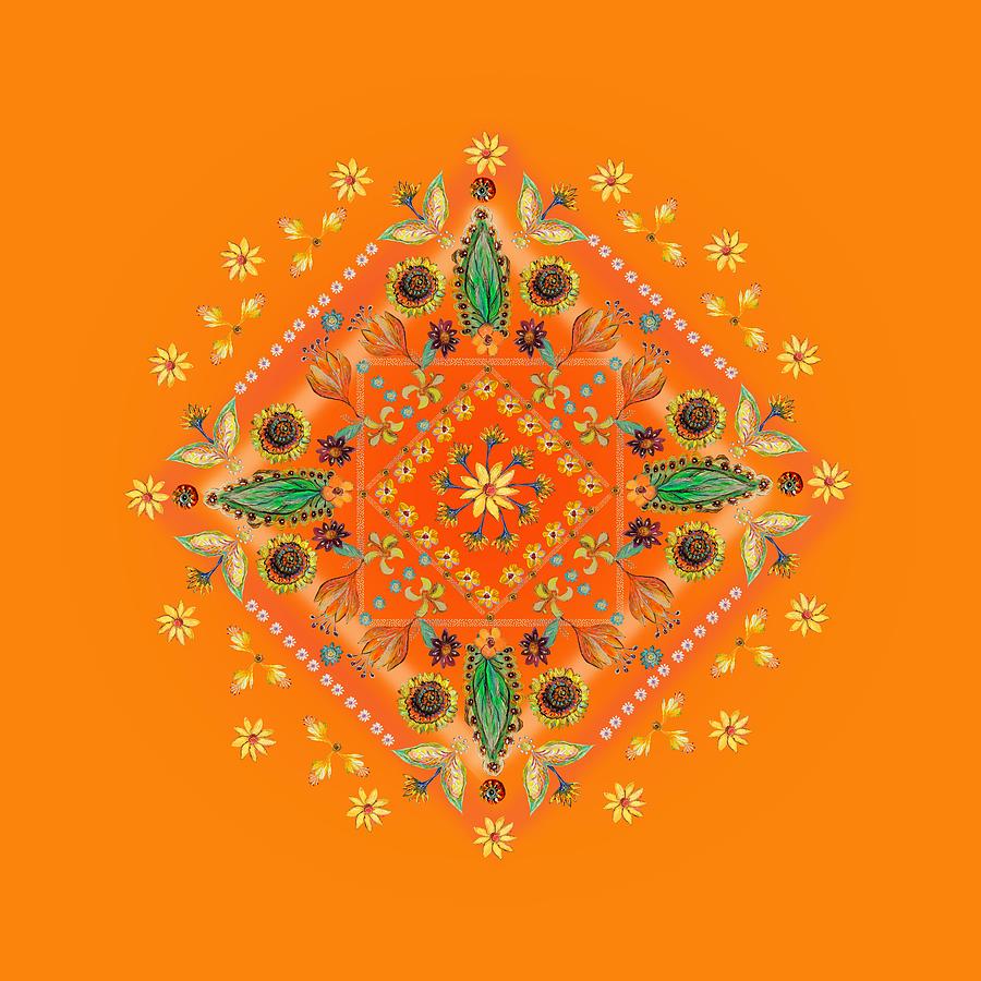 Mandala flowering series#2. Orange Digital Art by Elena Kotliarker