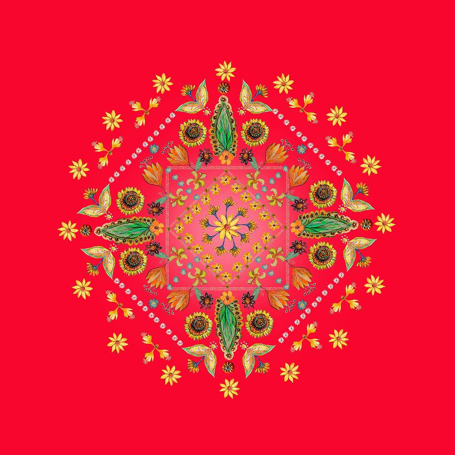 Mandala flowering series#2. Red Painting by Elena Kotliarker