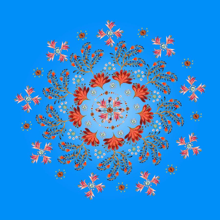 Mandala flowering series#3. Light Blue Digital Art by Elena Kotliarker