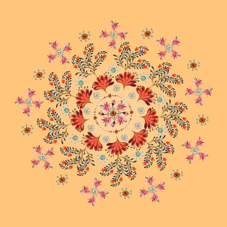 Mandala flowering series#3. Peach Digital Art by Elena Kotliarker