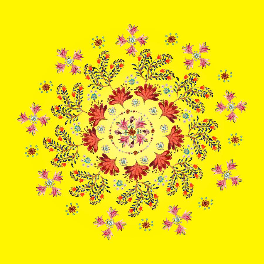 Mandala flowering series#3. Yellow Digital Art by Elena Kotliarker