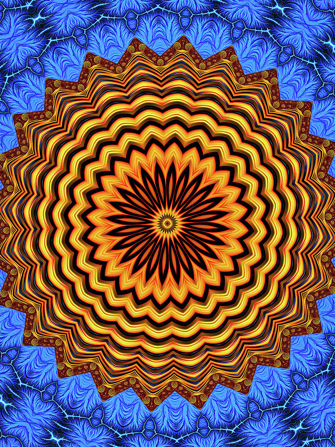 Mandala Digital Art - Mandala Kaleidoscope golden and blue Fractal style by Matthias Hauser