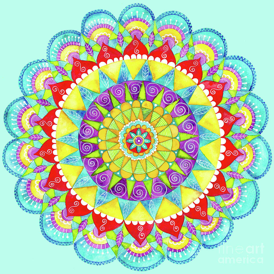 Mandala of Many Colors on Turquoise by Shelley Wallace Ylst Mandala of Many Colors on Turquoise by Shelley Wallace Ylst