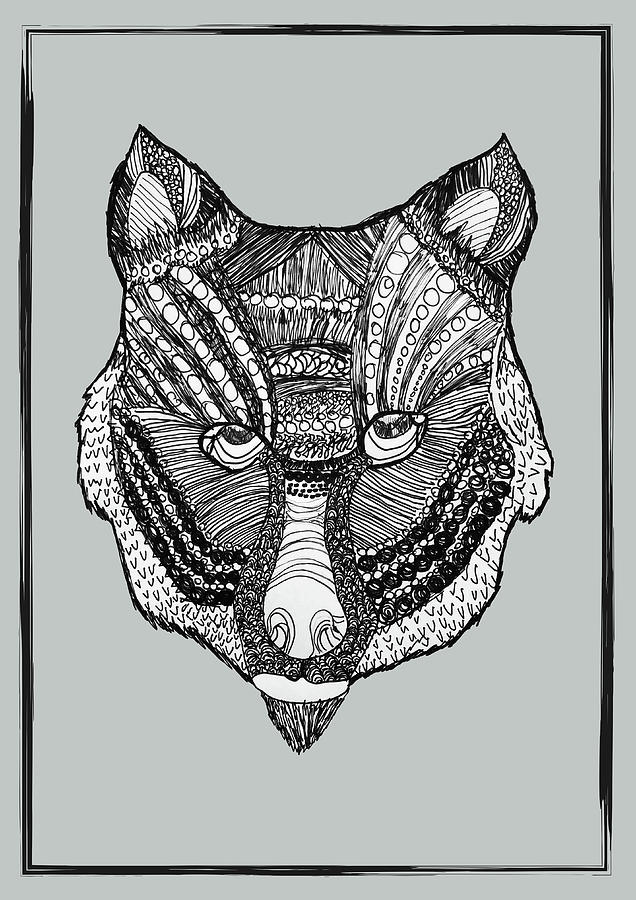 Mandala Wolf Head Portrait Sketch Drawing Poster Mixed Media by Emily ...