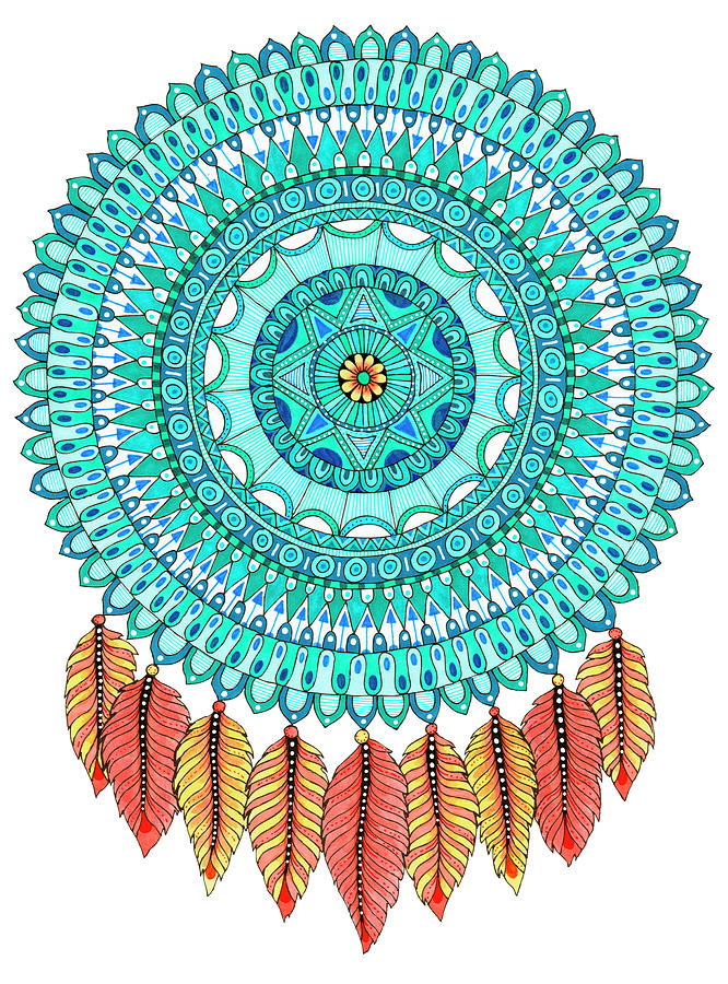 Coloring Book Digital Art - Mandalafeather Dreamcatcher by Hello Angel
