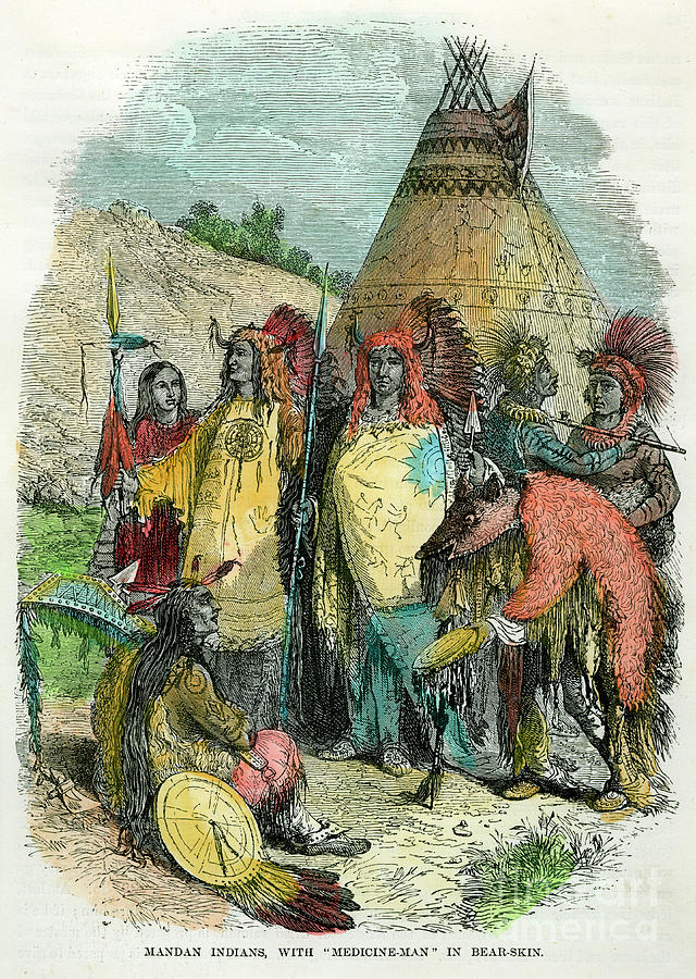 Mandan Indians, With Medicine Man Drawing by Print Collector