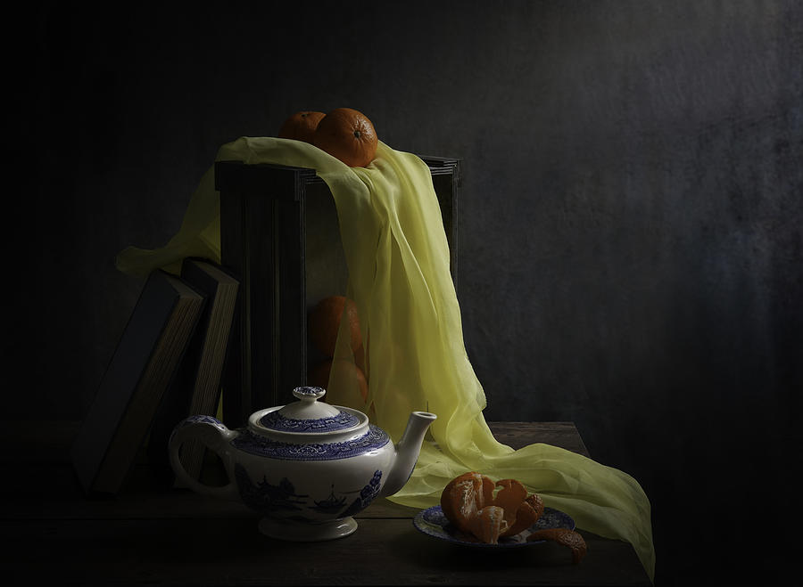 Teapot Photograph - Mandarin Oranges by Binbin Lu