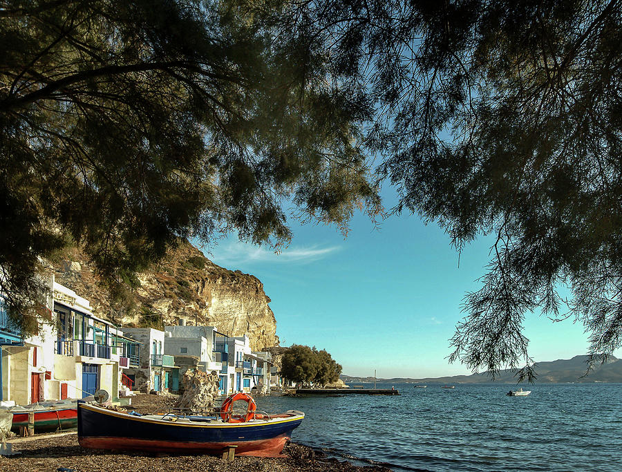 Boat Digital Art - Mandrakia Village, Amadas, Milos Island, Greece by Walter Zerla