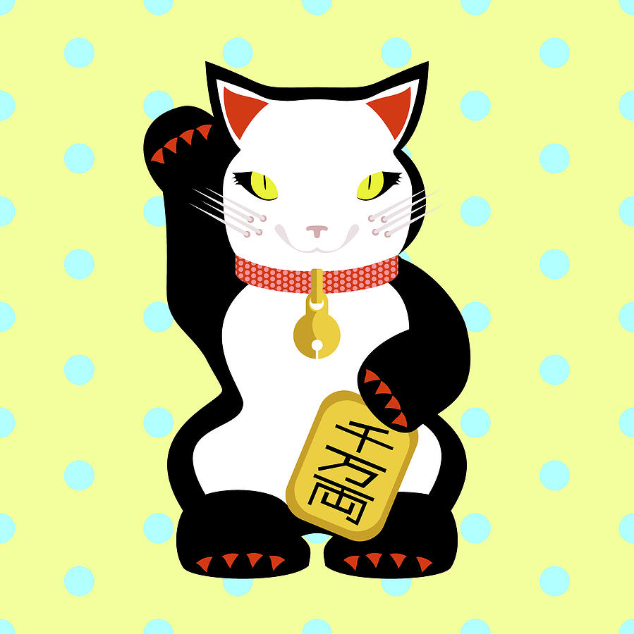 Maneki Neko Lucky Cat Digital Art by Claire Huntley