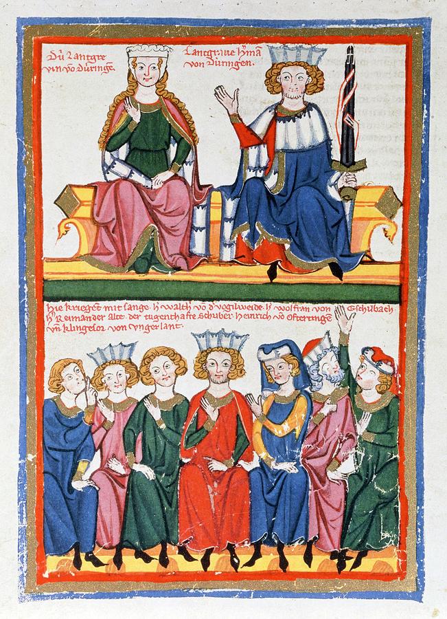Manesse Codex -1305-40-. German manuscript-The performance of the troubadours. Painting by Album