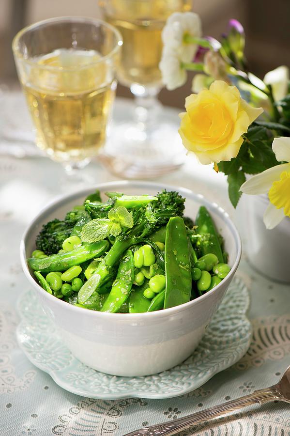 Mange Tout With Beans, Peas And Broccoli As A Side Dish For Easter Photograph by Winfried Heinze
