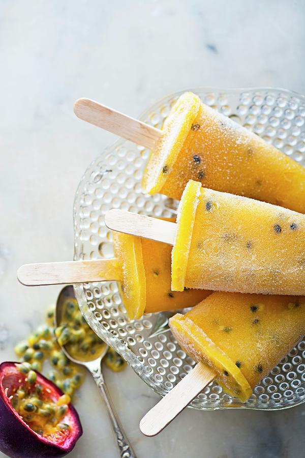 Mango And Passion Fruit Ice Lollies Photograph by The Food Union