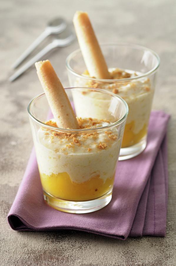 Mango Cream With Wafer Rolls Photograph by Jean-christophe Riou