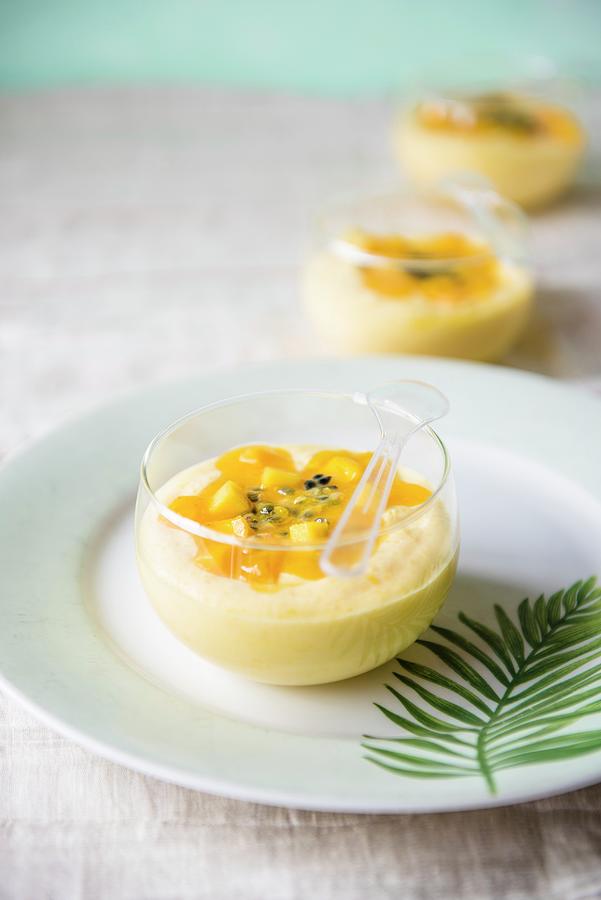 Mango Mousse With Mango Chunks And Passion Fruit Photograph by Magdalena Hendey