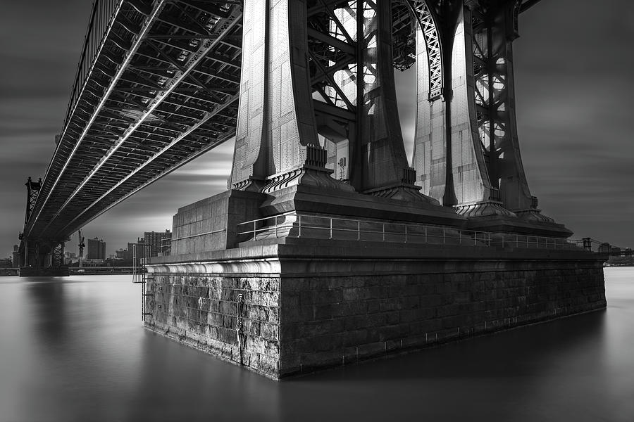 Architecture Photograph - Manhatan Bridge Column Bw Flat by Moises Levy