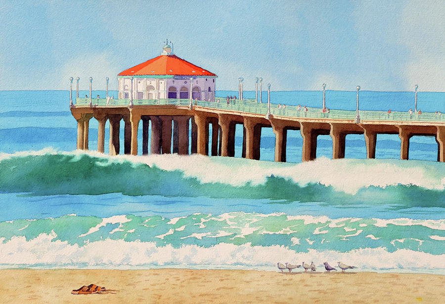 Rubys Huntington Beach Pier Painting by Mary Helmreich