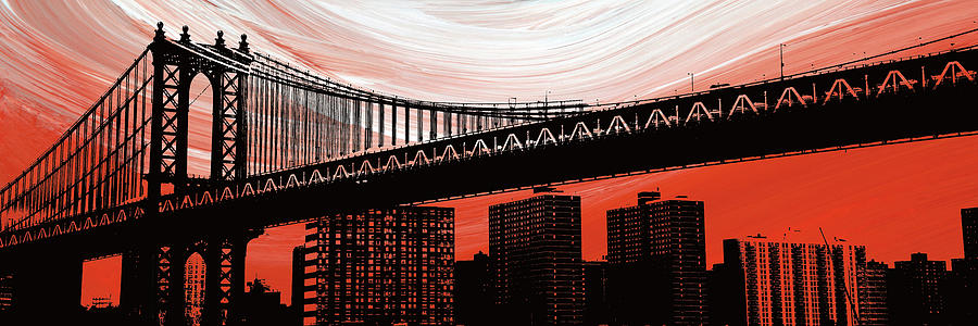 Landscape Mixed Media - Manhattan Bridge Aura by Erin Clark