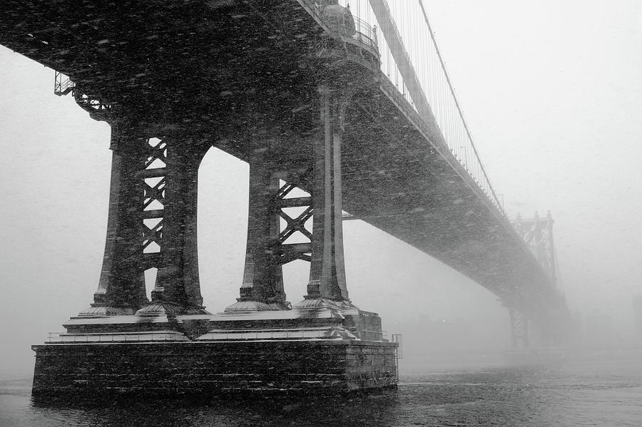 Manhattan Bridge Durning Winter Snow Photograph by Anthony Pitch
