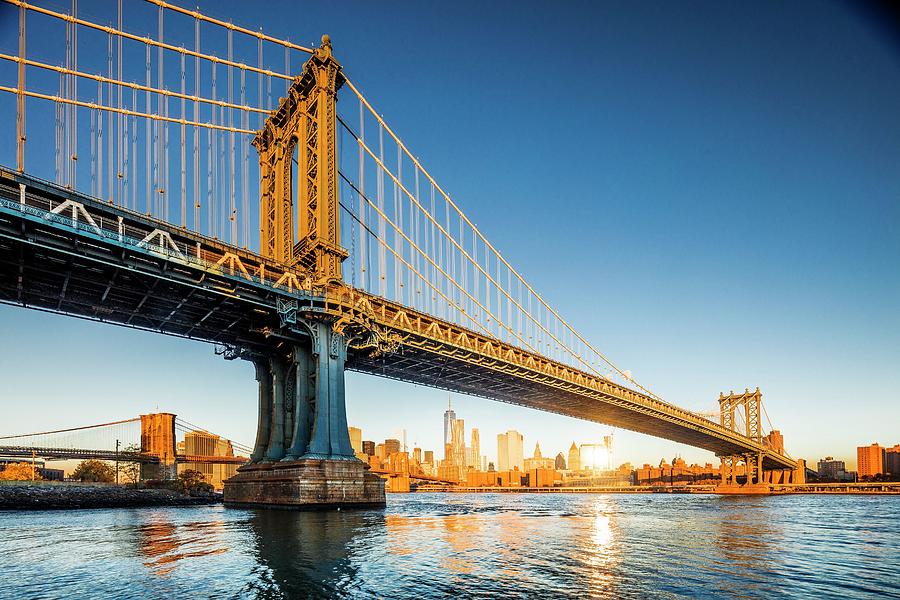 City Digital Art - Manhattan Bridge Over East River by Antonino Bartuccio