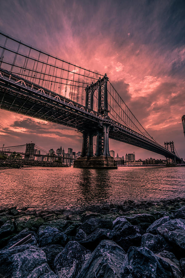 Architecture Photograph - Manhattan Bridge Wide Angle by Christopher R. Veizaga