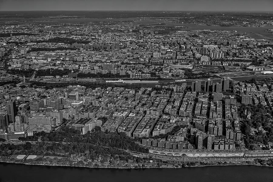 Manhattan Bronx NYC Aerial BW Photograph by Susan Candelario