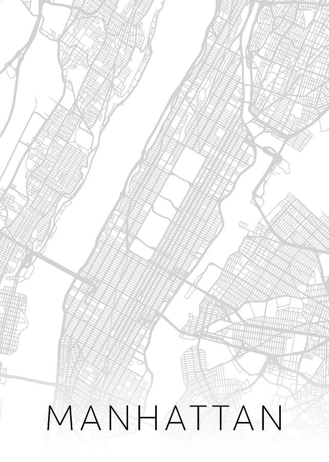 Manhattan Island New York City Map Black And White Street Series Mixed Media