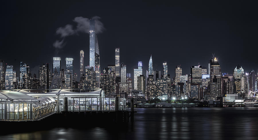 Architecture Photograph - Manhattan Nocturne: Towers, River, And Clouds by Wei (david) Dai