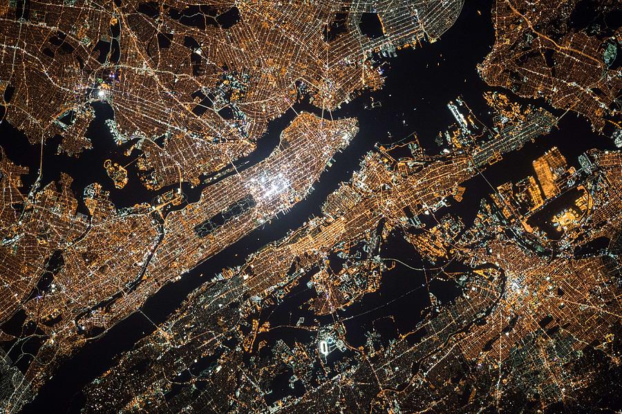 Manhattan NY from space Painting by Celestial Images
