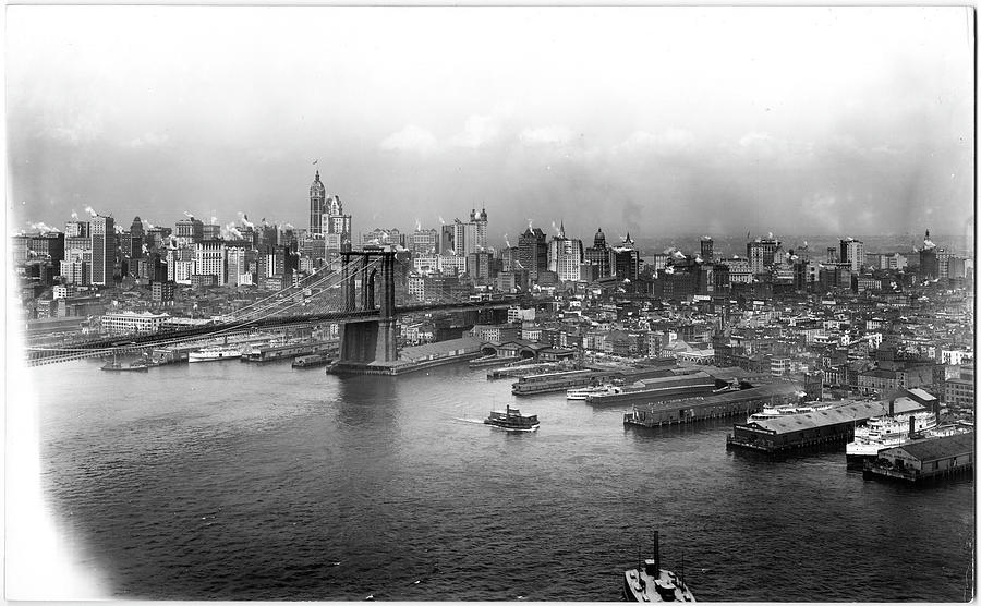 Manhattan Side Of The Brooklyn Bridge Photograph by The New York Historical Society
