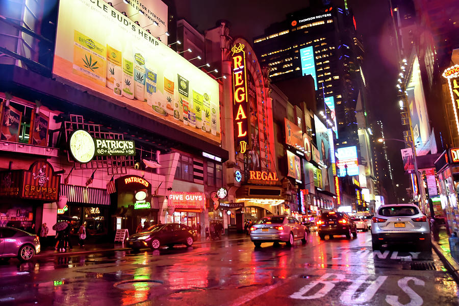 Times Square Photograph - Manhatten Spring Rain by Terri Mongeon