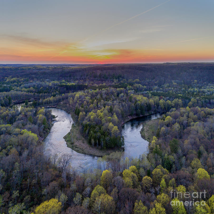 Manistee River Photograph - Manistee River Sunset Aerial Square by Twenty Two North Photography Manistee River Photograph - Manistee River Sunset Aerial Square by Twenty Two North Photography