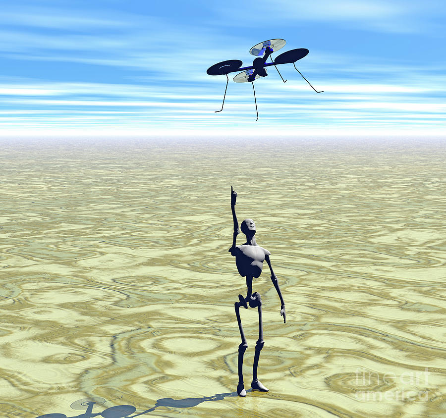 Drone Digital Art - Mannequin launching a drone by Jonathan Lingel