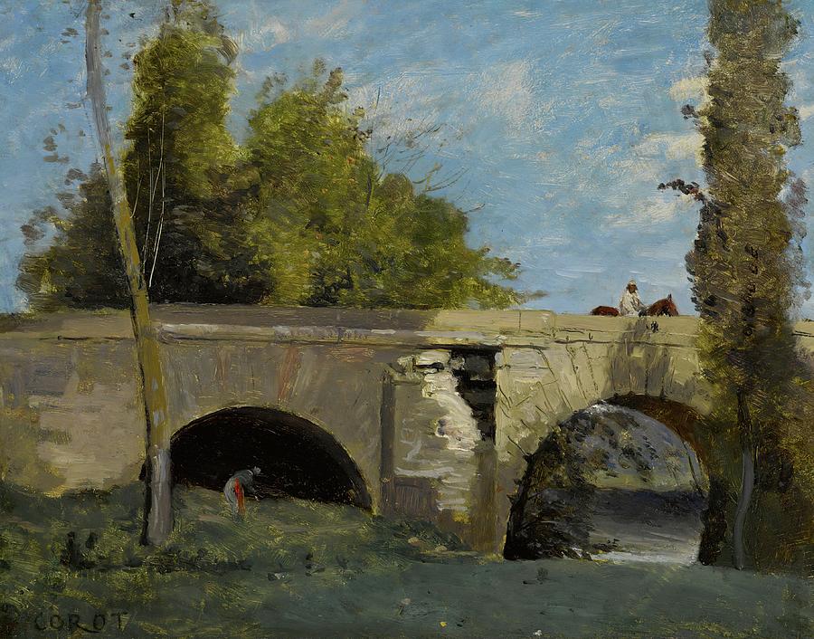 Mantes- Deux Arches Du Pont Avec Un Cavalier Painting By Jean-baptiste ...