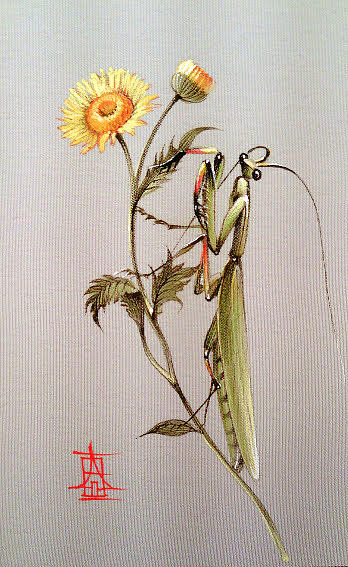 Mantis on Yellow Flower Painting by Alina Oseeva