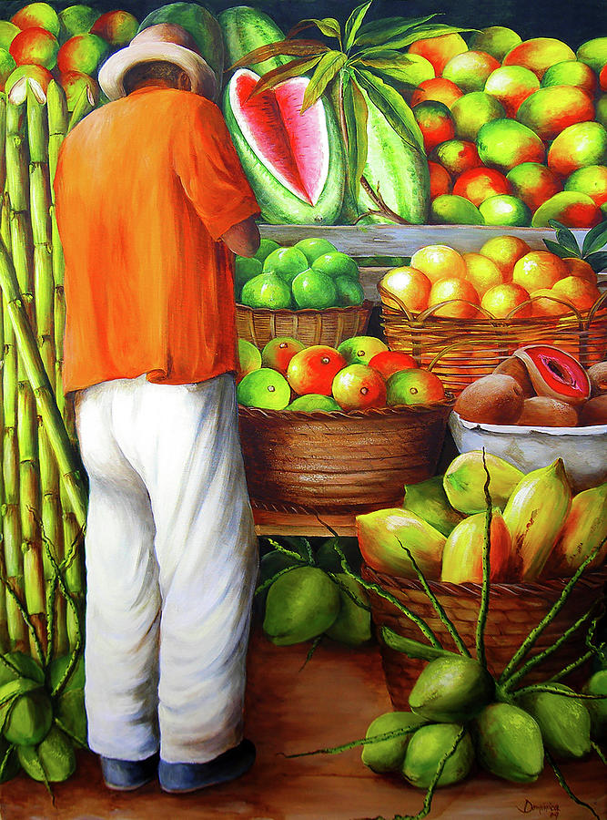 Mango Painting - Manuel and his fruits by Dominica Alcantara
