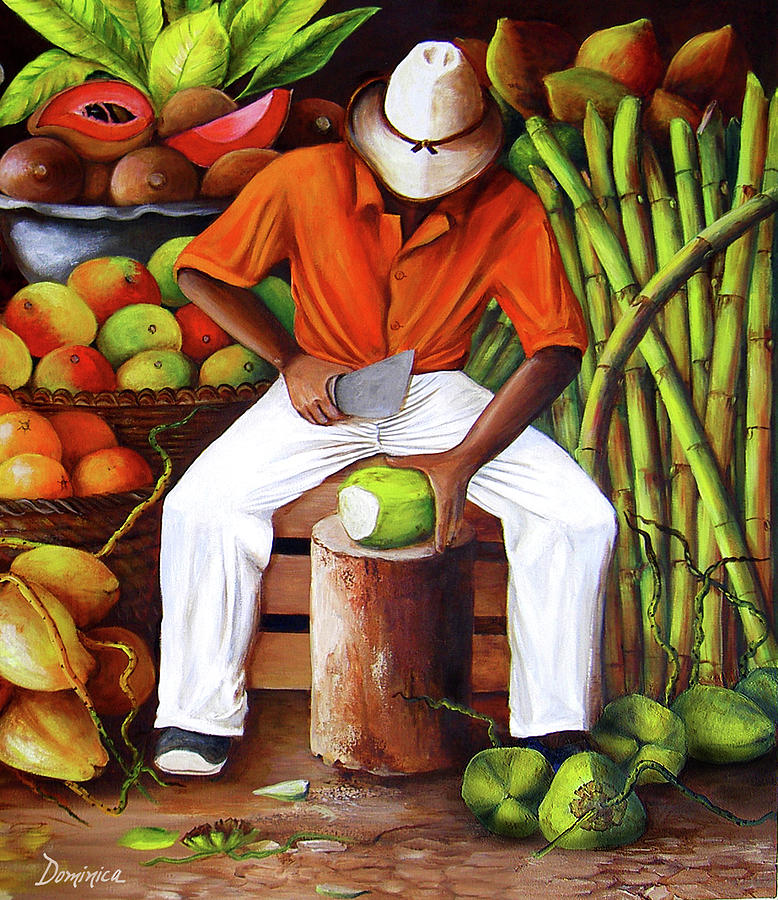 Mango Painting - Manuel in his Caribbean Paradise by Dominica Alcantara