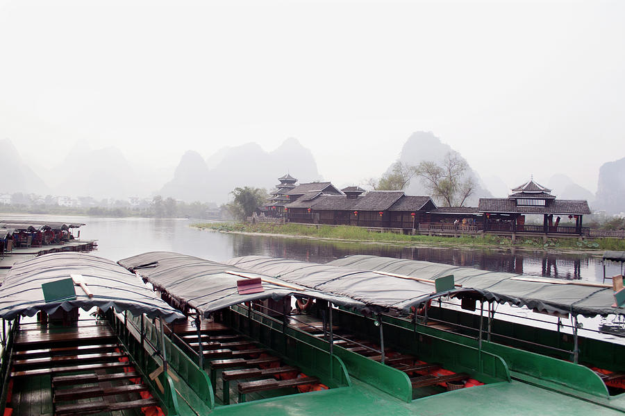 Many Chinese Boats On Small River Photograph by Nathalie Daoust
