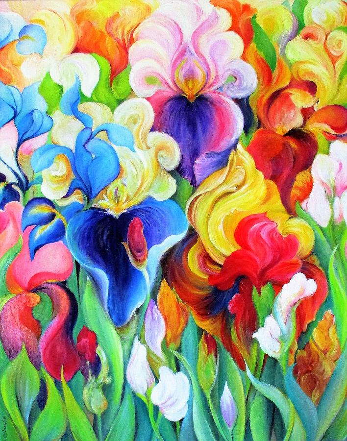 Many Colours In Iris Garden Painting by Barbara Anna Cichocka